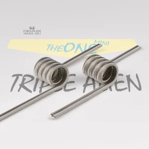 Close-up of a triple alien vape coil with intricate wirework.